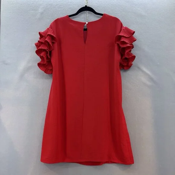 She+Sky Classic Accordion Pleated Double Ruffle SZ Large Bright Red Dress NWT - Picture 3 of 8